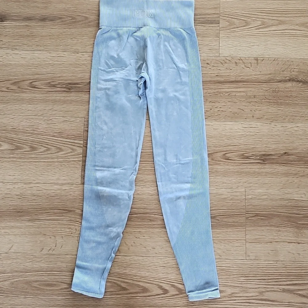 PINK Victoria's Secret Ribbed Sky Blue Leggings, Size Extra Small